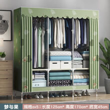 双雅 简易衣柜布衣柜钢管加粗加固家用卧室组装布艺收纳挂衣架子出租房 zx5 宽125cm 梦与果