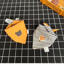 婴儿三角巾新生儿保暖双按扣围巾头巾男童女孩围嘴围兜宝宝口水巾 2条装三角巾小狐狸小熊组合