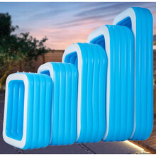 奎茗 加厚儿童充气游泳池 家用成人户外水池婴儿洗澡浴盆 3.05米四环长方蓝白水池