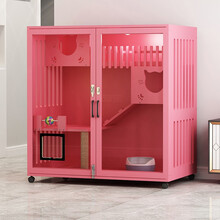 七夕旺猫笼子 实木生态猫别墅 猫笼木质 猫舍猫窝封闭式 防水可擦拭消毒 高120宽120深60粉色