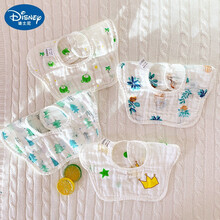 迪士尼专卖旗舰官方店夏季薄款宝宝口水巾围兜新生儿防吐奶棉纱布围嘴婴儿360度旋转 4条装夏季薄款4层花瓣围嘴盆栽组