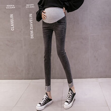 惠欣晨 孕妇牛仔裤春秋九分裤托腹弹力小脚裤时尚修身显瘦潮妈 牛仔黑 2XL-体重140-155斤