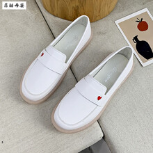 护士鞋女孕妇2021春夏季新款百搭网红平底软底一脚蹬豆豆鞋单鞋子 白色【标准尺码】 38