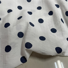 波点布料 杏黄色波点丝光麻棉布料女童女孩清新抗皱连衣裙子服装面料 布雨 深藏青色圆点 半米价