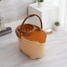 家用手动挤水桶手压地拖桶拖地拖把桶塑料旋转拧水单桶老式墩布桶 加厚椭圆型卡其色