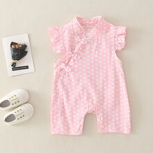 诗迪仕高端七个月宝宝衣服夏天女孩婴儿夏装衣服女宝宝中国风连体衣公主透气夏季薄款旗袍满月服百天 粉红色(JX2035) 90 【9-12月，20-24斤】