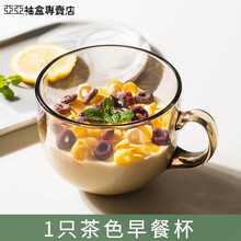 早餐杯便携燕麦杯牛奶杯玻璃杯陶瓷带盖保温北欧牛奶燕麦早餐麦片杯子可爱女水杯酸奶大容量咖啡马克杯ins 茶色?1早餐杯