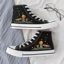 儿童男鞋帆布鞋ins动漫哆啦A梦女高ow樱花爆改休闲手绘男 小王子坐姿(黑色) E207G 39