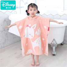 迪士尼名品直降 儿童浴巾斗篷带帽纯棉纱布吸水卡通薄款浴袍宝宝可穿夏季童女游泳 【S65码-粉小鹿】(身高85到脚根～118cm露