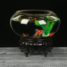 客厅创意小型鱼缸迷你乌龟缸玻璃鱼缸圆形家用金鱼缸办公桌面摆件 肚径25cm+(4件)+高底座