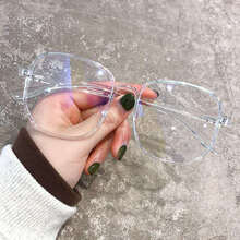 RNRN 眼镜学生韩版近视网红同款TR90眼镜架通用潮大框防辐射眼镜 透明框 1.56非球面【左右各425度】