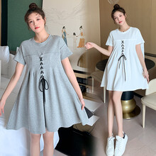 欣柏纶 孕妇装夏装孕妇裙夏季夏天外穿孕妇连衣裙宽松大码孕妇裙子孕妈装 灰色 M