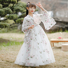 一亩甜樱儿童汉服中国风仙襦裙古装女童唐装女孩古风连衣裙洋气公主裙夏 白色 150cm建议身高142-152
