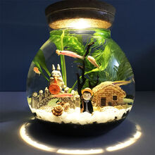 生态瓶微景观水族箱造景斗鱼缸创意缸办公桌面书桌客厅观赏玻璃缸 大号斑马鱼款+单色灯