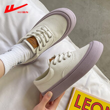 回力帆布鞋女2021夏季新款奶牛透气可爱丑萌圆头薄款厚底馒头面包鞋子 紫色 39