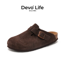 Devo Life的沃软木拖鞋包头半拖情侣款休闲法式拖鞋 3624 深棕色反绒皮 38