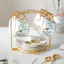 友来福 咖啡杯套装 便携奶泡办公室北欧轻奢绿梦4/6杯碟配勺 绿梦4杯碟