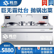 羚木 商用电磁炉双头大功率15kw凹面电磁灶餐厅酒店电炒灶厨房猛火灶台电炒炉实惠 150型380V【8kw双炒单尾】