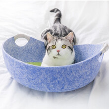 猫窝秋季猫床毛毡窝猫咪睡觉猫盆猫舍网红猫锅四季通用宠物用品 蓝色