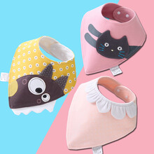 邦帛莉 婴儿口水巾围嘴口水兜纯棉0-6-24个月宝宝三角巾可调节按扣 3条装-女宝 均码