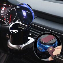 舜安特 创意汽车用品多功能车用烟灰缸悬挂式带盖高亮LED灯车上车内通用个性车载烟灰缸 （送杯架.杯刷.滤烟嘴）青湛蓝【高配点烟款】