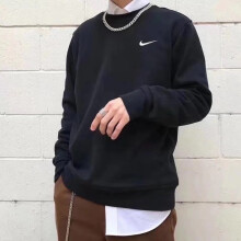 耐克（NIKE）卫衣男装春秋新款加绒保暖运动服休闲舒适圆领套头衫 637903-010黑色 S