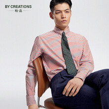 ByCreations柏品纯棉精梳棉商务休闲男士细条纹衬衫男纽扣领四季款休闲衬衣男 砖红色条纹 38