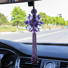 汽车挂件水晶新款车内吊坠车载车上挂件饰品后视镜挂饰四叶草车饰车里面车里吊饰高档挂坠车内室 紫金花紫色款
