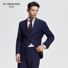 By Creations 柏品抗皱纯羊毛鸟眼纹单西服上衣商务职业通勤正装结婚西装外套 藏青色 44