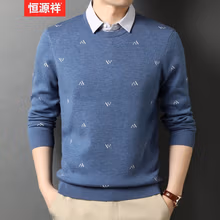 恒源祥 针织衫男秋季含羊毛假两件上衣中青年男士商务休闲百搭毛衣