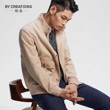 By Creations柏品飞行员夹克棉灯芯绒男装上衣时尚休闲立领外套纯棉保暖夹克衫 卡其色 M