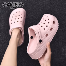 卡帝乐鳄鱼洞洞鞋女士凉鞋夏季休闲沙滩鞋软底凉拖鞋子女 0808 粉色 39-40
