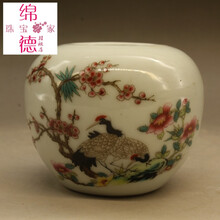 玩玉款粉彩双鹤鸟食罐 古玩瓷器 古董 仿古瓷器收藏