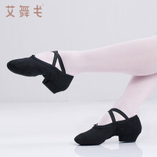艾舞戈成人教师鞋女帆布带跟舞蹈鞋民族舞鞋广场舞芭蕾舞鞋拉丁舞演出鞋 黑色-系带款 40