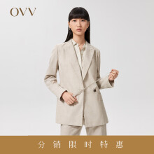 OVV【爱情而已同款】春夏女装经典条纹戗驳领腰带款西服 燕麦08 XS