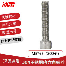 冰禹 BY-451 304不锈钢杯头内六角螺栓 圆柱头螺丝 M5*65(200个/包)