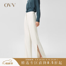 【日本进口三醋酸】OVV2022春夏新款女装直筒开叉休闲裤 米白05 M