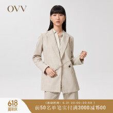 OVV【爱情而已同款】春夏女装经典条纹戗驳领腰带款西服 燕麦08 XS