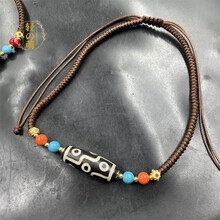 台湾天珠‼️西蔵老礦伯玉髄龍紋虎牙十九眼天