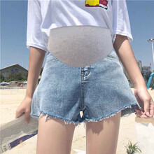 喜孕娇孕妇短裤夏外穿牛仔短裤夏季时尚潮妈夏天宽松破洞春夏薄款阔腿裤 复古蓝色 剪口 M