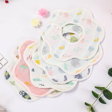 婴儿围嘴棉纱布口水巾新生男女宝宝防吐奶围兜防水360度可旋转 8层防水 4条装