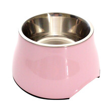 休普狗碗 宠物狗狗食盆水盆不锈钢+仿瓷防滑不宜打翻金毛泰迪柴犬斗牛拉布拉多通用 粉色 M号