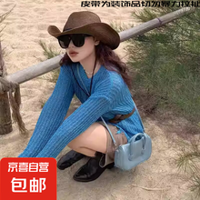 巴拿马草帽男女户外防晒遮阳帽旅游可折叠西部牛仔帽沙滩帽太阳帽 牛仔深咖色 M56-58cm