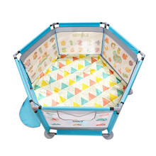 儿童游戏围栏球池婴幼儿家用围栏安全防护栏宝宝学步栏爬行垫家用室内游乐场 蓝色图案+加厚凉席两用垫
