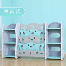 儿童玩具收纳架宝宝收纳柜简易塑料置物架幼儿园整理架多层儿童书架玩具架大容量 白罗曼鹅书架组合八 薄荷绿