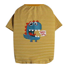 狗狗衣服宠物纯棉条纹T恤 比熊泰迪博美柯基幼犬秋冬背心卡通中小犬猫咪秋冬衣服 Ninkin 黄纹小恐龙 小号/S【建议4-7斤】