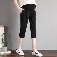 夏装薄款孕妇七分裤外穿时尚休闲裤宽松托腹裤加肥大码200斤显瘦百搭孕妇裤七分短裤孕妇装潮妈孕妇打底裤 裤脚边(开叉款) 4XL