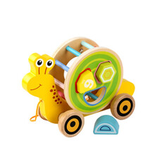 儿童学步玩具拖拉杆木制手推杆推推乐车男孩女孩小孩婴幼儿宝宝1-3岁礼物益智 蜗牛形状配对拖拉车