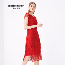 皮尔卡丹女装 夏装新款红色蕾丝优雅连衣裙 商场同款 红色 40A(170/92A)