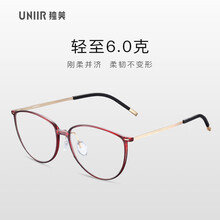 独美眼镜 近视眼镜架男女 金属防滑圆框眼镜复古 防辐射眼镜框 圆框珊瑚红 镜架+1.56高韧（适合0-300度）